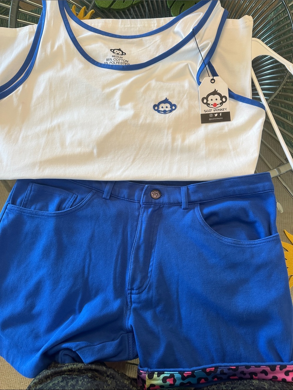 S. Monkey Blue Shorts with White/ blueTank Top